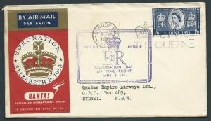 GB 1953 Coronation Flight Cover   London to Sydney -  air...