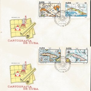 J) 1973 CARIBE, CARTOGRAPHY, MAP OF THE WORLD, MULTIPLE STAMPS, SET OF 2 FDC