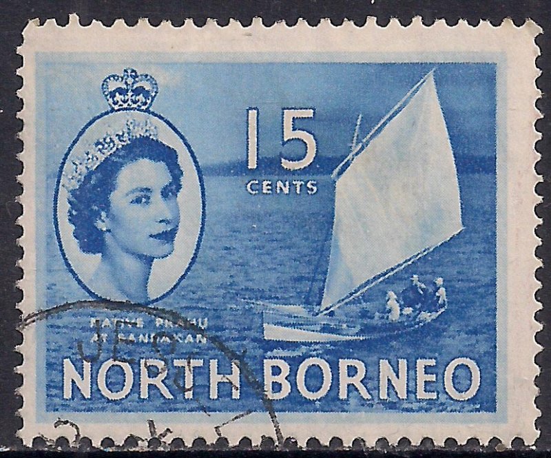 North Borneo 1954 - 59 QE2 15ct Bright Blue SG 379 ( L80 )