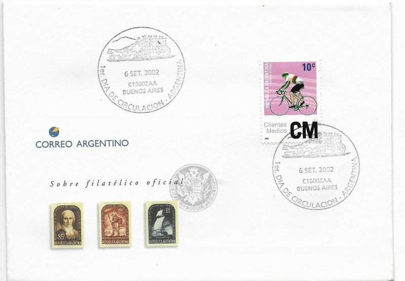 ARGENTINA 2002 CYCLING, SPORTS, CM, MEDIUM CLIENTS LIMITED ISSUE FDC COVER
