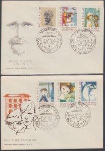 POLAND Sc # 1098-1103 SET of 2 FDC 20th ANN of DEATH of JANUSZ KORCZAK