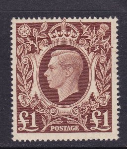 Great Britain Scott 275, 1948 KGVI One Pound, F/VF MLH.  Scott $27