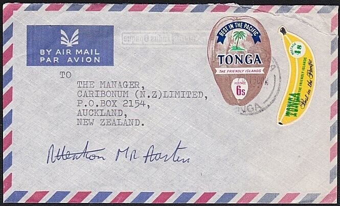 TONGA 1970 Airmail rate cover to NZ - self adhesives franking..............B6681