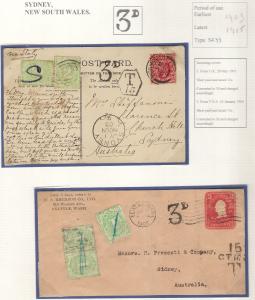 POSTAGE DUE Markings Stamps Covers NSW Australia Unpaid Postmark New South Wales