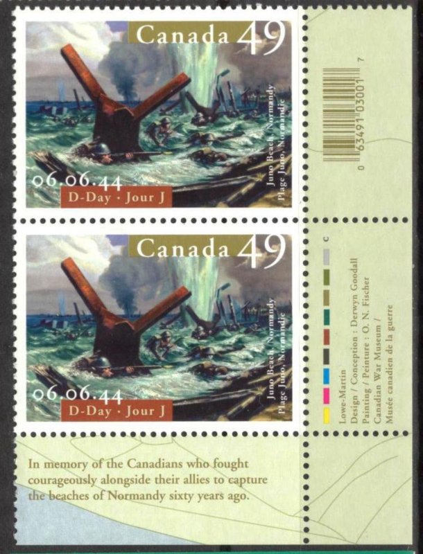 Canada 2004 Military War II D - Day 60 Years Mi.2201 Pair MNH