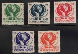 MEXICO Scott C143-C147 MH* 1945 Globe in Hands stamp set