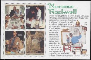 #2840 50c Norman Rockwell Souvenir Sheet of 4 1994 Mint NH