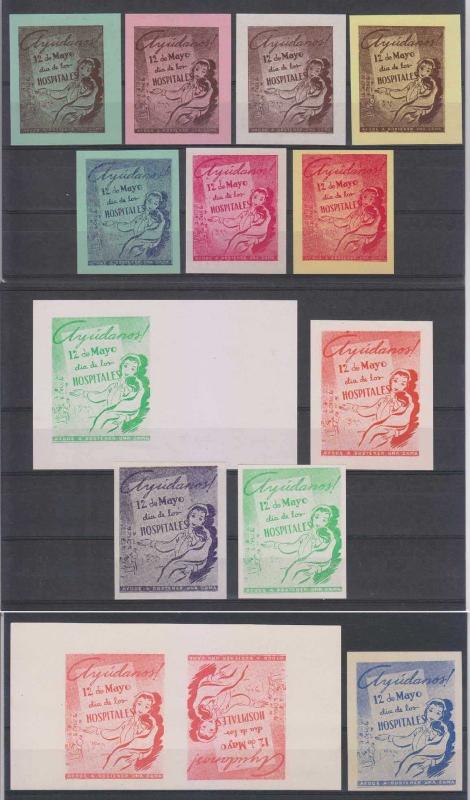 SPANISH ANTILLES 1945 CINDERELLA COLLECTION OF 11 IMPERF PROOFS + TETE-BECHE FVF 