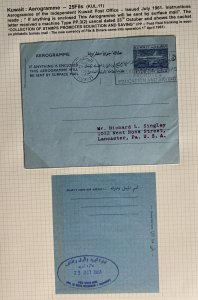 1961 Kuwait Postal Stationery Aerogramme Cover To Lancaster PA Usa