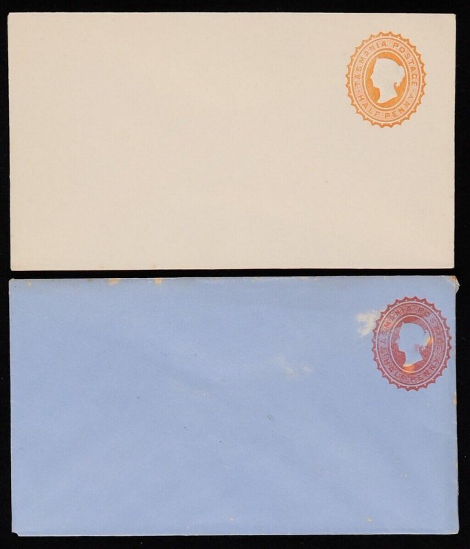 TASMANIA Envelope-PTPO 1890s QV ½d cream, yellow or blue stocks+ 1d red on cream