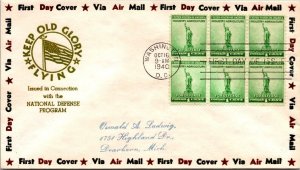 FDC 1940 SC #899-A358 Keep Old Glory Flying - DC Cancel - Block of 6 - F60271