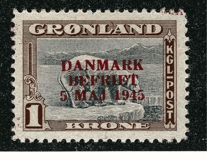 Greenland Liberation of Denmark Overprint 1Kr (Scott #25) VF MH OG Cat $125