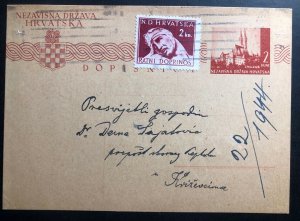 1942  Croatia Germany State Stationery Postcard Cover War Tax Stamp
