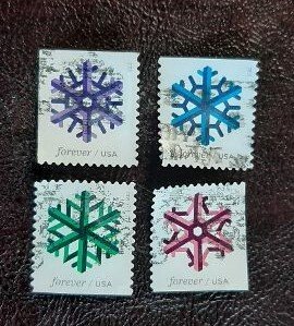 US Scott # 5031-5034; Four used forever (49c) Snowflakes, 2015; VF centering