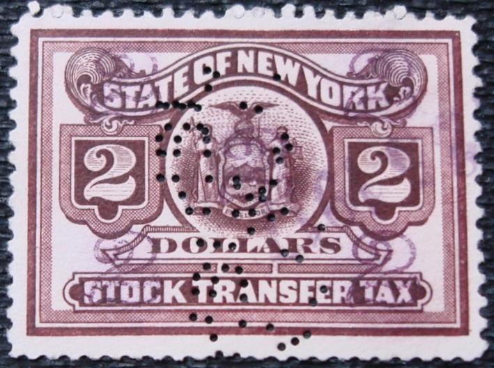 US, New York State Stock Transfer, Used Perfin Single