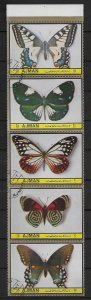 Ajman  1972  Butterflies  --  Exotic series -- block of 5 CTO