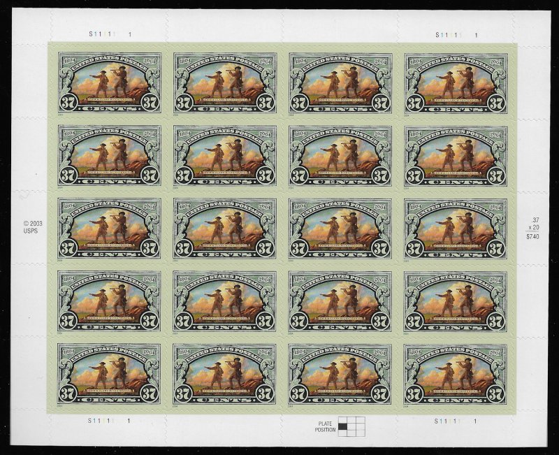 US #3854 37c  Lewis & Clark Expedition Sheet, VF/XF OG NH, fresh sheets, STOC...