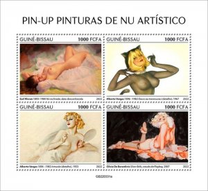 Guinea-Bissau - 2022 Pin Up Girl Nude Art Paintings - 4 Stamp Sheet - GB220331a