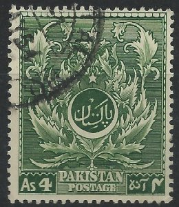 Pakistan 1951 - 4a green 4th anniv. of independence - SG58 used