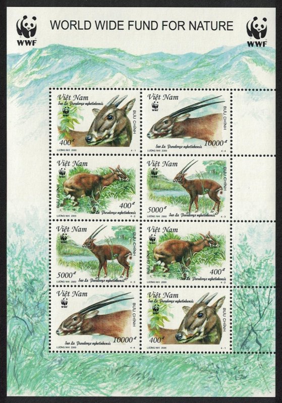 Vietnam WWF Sao La Sheetlet of 2 sets 2000 MNH SC#2966-2969 SG#2325-2328