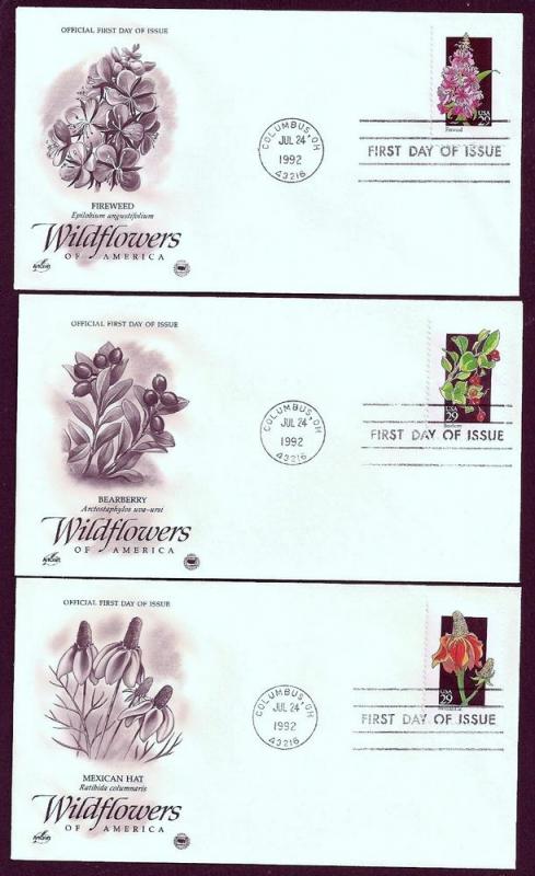 UNITED STATES FDCs (50) 29¢ Wildflowers 1992 Postal Commem