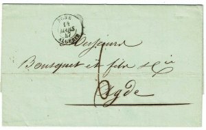 Algeria 1847 Bone cancel on stampless cover to France