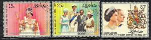 LIBERIA SC# 788-790 **NH** CTO 1977  QEII SILVER JUBILEE SEE SCAN