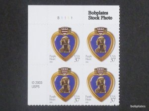 BOBPLATES #3784A Purple Heart Plate Block F-VF MNH SCV=$3~See Details for #s/Pos