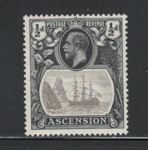 Ascension 1924 King George V 1/2p Scott # 10 MH