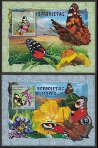 Mozambique #1793-1794 SS  Butterflies and flowers  2007  MNH