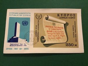 Cyprus First Day Cover Human Rights 1968 Stamp Sheet  Stamp Cover R43153