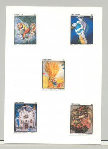 Grenada #1441//1480 Chagall Art 19v Imperf Proofs from set on 3 Cards