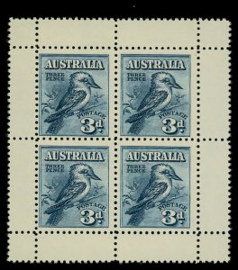 Australia #95a Mint nh fine to very fine  pane of 4 Cat$260 1928, 3d Kookabur...