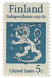 1967 US Finland Independence Anniversary Single Postage Stamp, 1334, MNH, OG