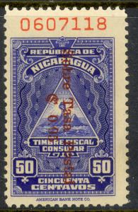 NICARAGUA 1959 5c on 50c COAT OF ARMS POSTAL TAX Overprint Issue Sc RA63 MH
