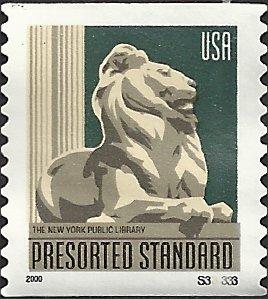 P.N.C. S33333 # 3447 USED N.Y. PUBLIC LIBRARY LION