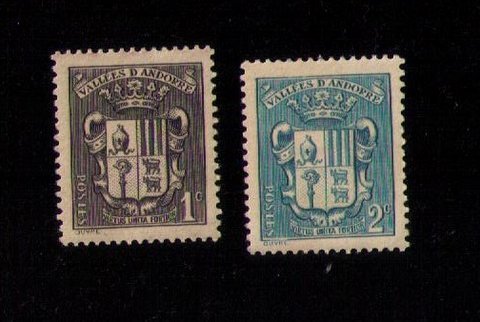 Andorra (French) Andorre Scott 65-66 MLH Coat 0f Arms VF-XF (1937):