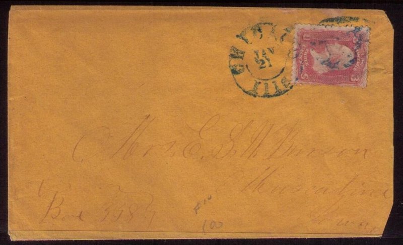 US Sc 64a 3c Pigeon Blood Pink Postal History Cover Cat.$5000.00