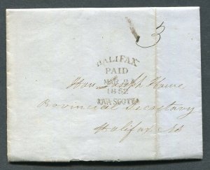 NOVA SCOTIA 1852 STAMPLESS COVER - DOUBLE SPLIT RING TOWN CANCEL PARRSBOROUGH