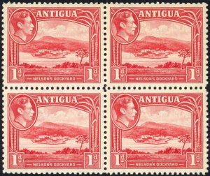 Antigua SG99 1d Scarlet Block of FOUR U/M Cat 14+ pounds