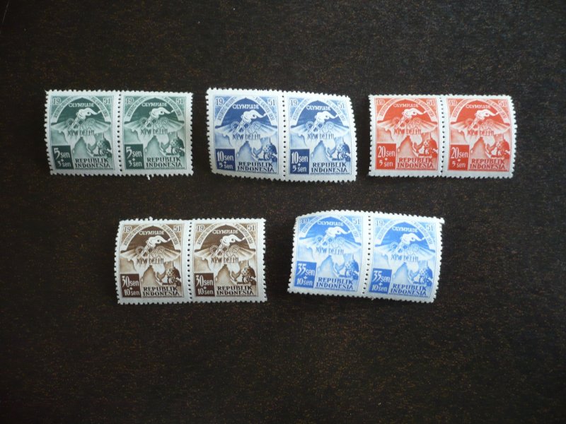 Stamps - Indonesia - Scott# B58-B62 - Mint Never Hinged Set of Pairs of Stamps