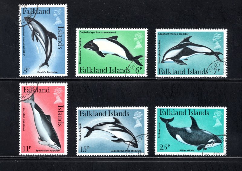 Falkland Islands SC #298-303  VF, Used, Porpoise, Dolphin  CV $4.60 .... 1930145