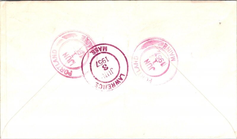 SCHALLSTAMPS UNITED STATES 1957 REG COVER ADDR LAWRENCE MASS CANC PORTLAND