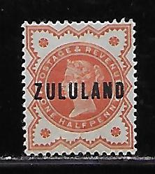 Zululand 1 1/2d Victoria single MH