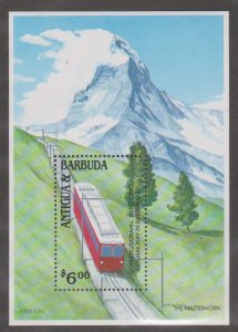 Antigua #  1400, 1st Cog Railrod in Switzerlan Souvenir Sheet, Mint NH, 1/2 Cat.