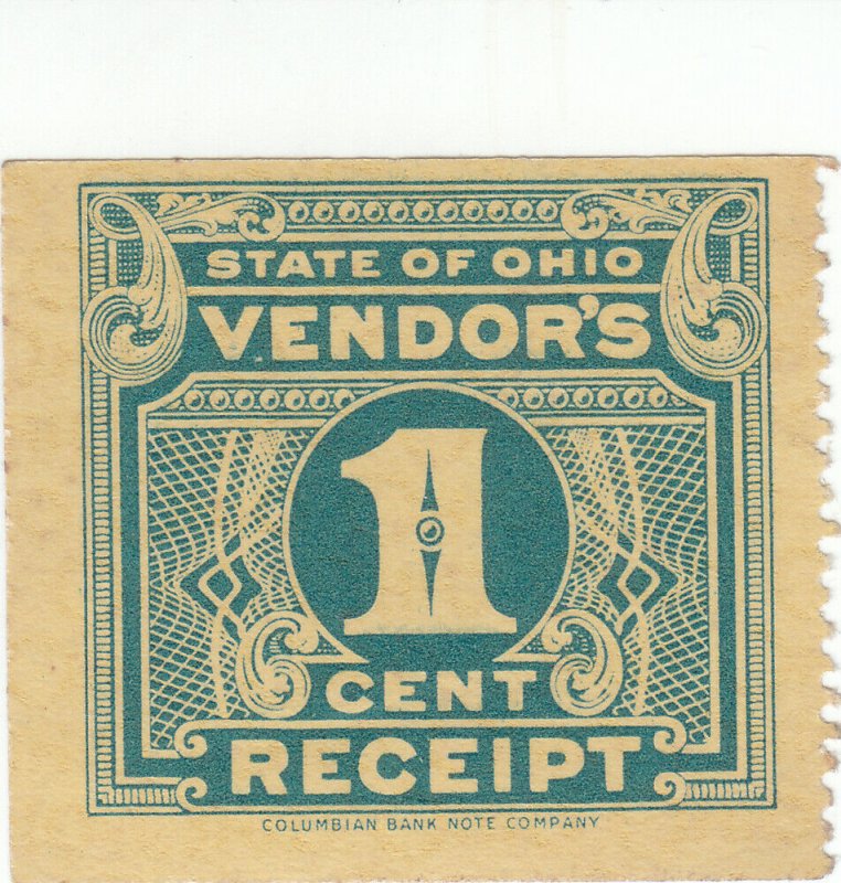Ohio Prepaid Sales Tax Stamps 1934 1c Vendor Receipt United