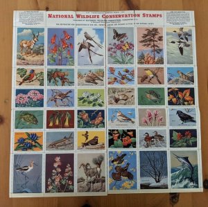 1950 Large 36 NATIONAL WILDLIFE Poster Stamps FAUNA BIRD FLOWER Butterflies