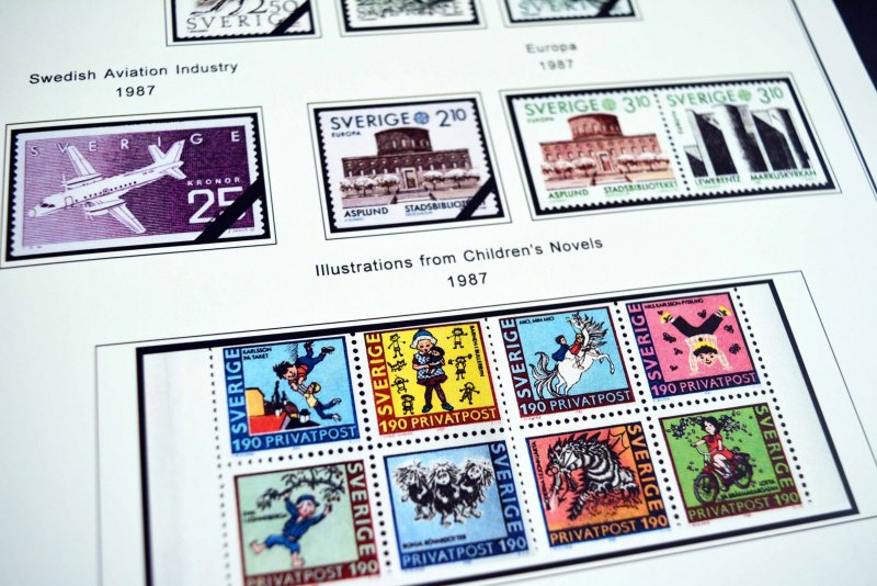 COLOR PRINTED SWEDEN 1971-1988 STAMP ALBUM PAGES (62 illustrated pages)