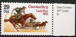 US #2754 MNH Single w/zip code selvage Cherokee Strip Land Run SCV $.60