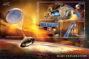 SAINT KITTS 2013 - SPACE ANNIVERSARIES / UL MARS ORBITER SHEET OF 4 STAMPS MNH